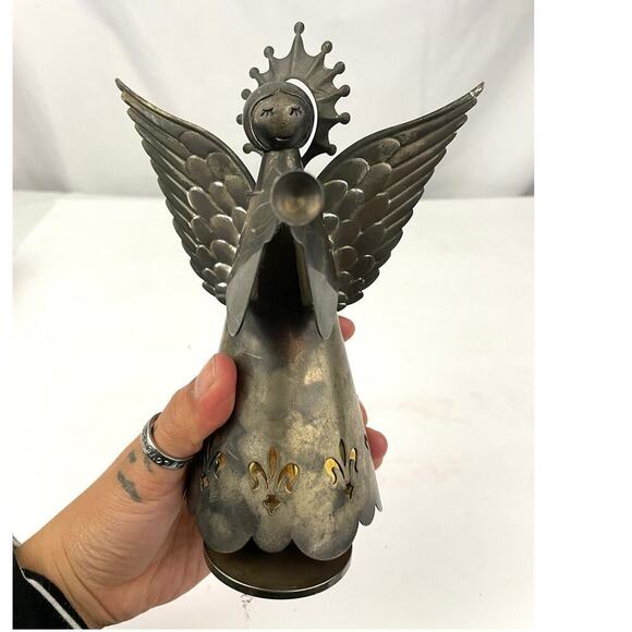 VTG Silver Plated Metal Angel Trumpet & Halo Christmas Music Box Spinning 1980s - Picture 1 of 8